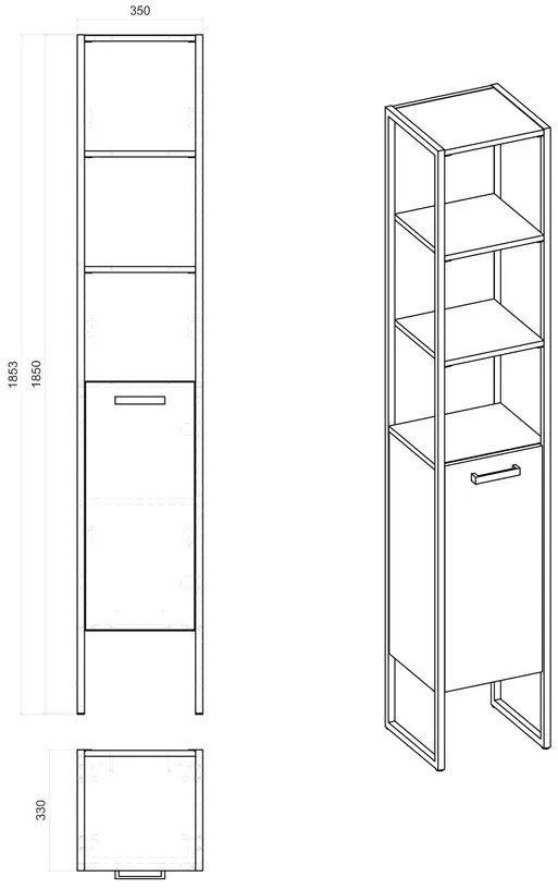 Comad Brooklin 800 FSC kolomkast 185cm eiken/zwart