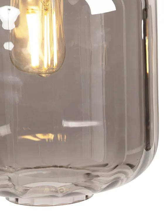 Eettafel / Eetkamer Design hanglamp zwart met smoke glas 3-lichts 161,5 cm - Qara Design E27 Binnenverlichting Lamp