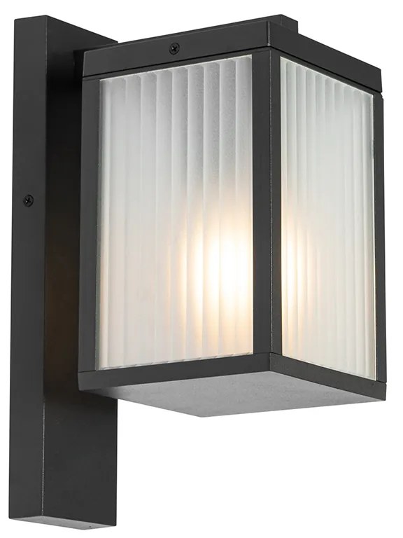 Buiten wandlantaarn zwart met ribbel glas IP44 - Charlois