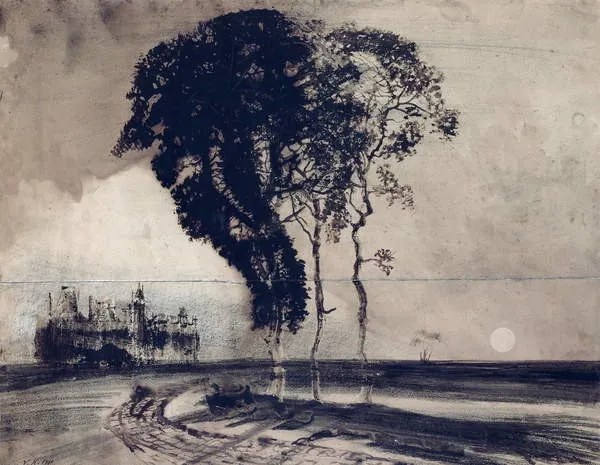 Victor Hugo - Kunstdruk Landscape with Three Trees, 1850, (40 x 30 cm)