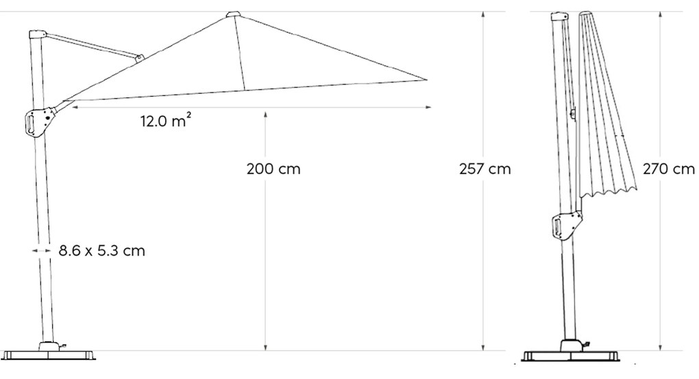 Platinum Challenger zweefparasol 4x3m T1 (excl. voet) manhattan