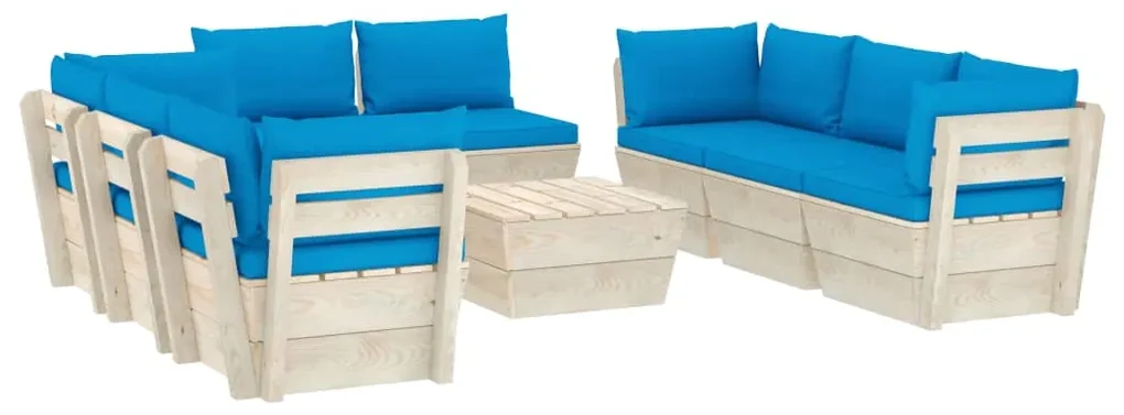 vidaXL 9-delige Loungeset met kussens pallet vurenhout