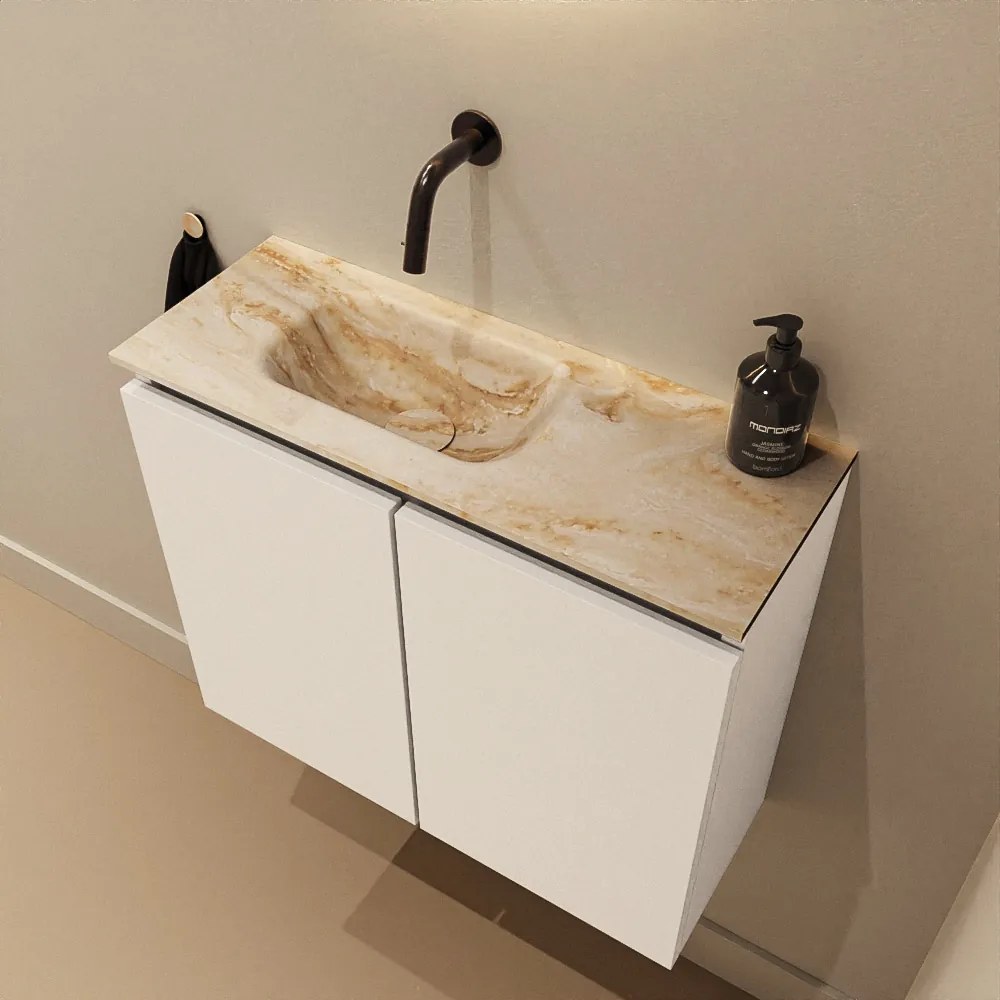 Mondiaz Ture DLux toiletmeubel 60cm talc met wastafel frappe links zonder kraangat