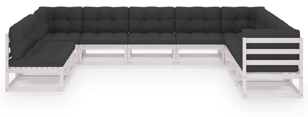 vidaXL 10-delige Loungeset met kussens massief grenenhout wit