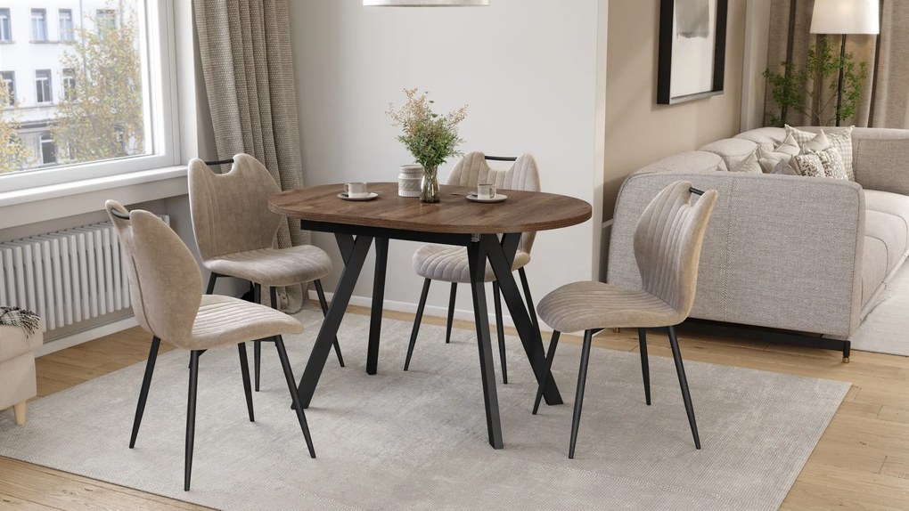 Mazzoni ALMO Bruin Eiken / zwarte poten - OVALE UITSCHUIFTAFEL 120-220 cm VOOR 10-12 PERSONEN