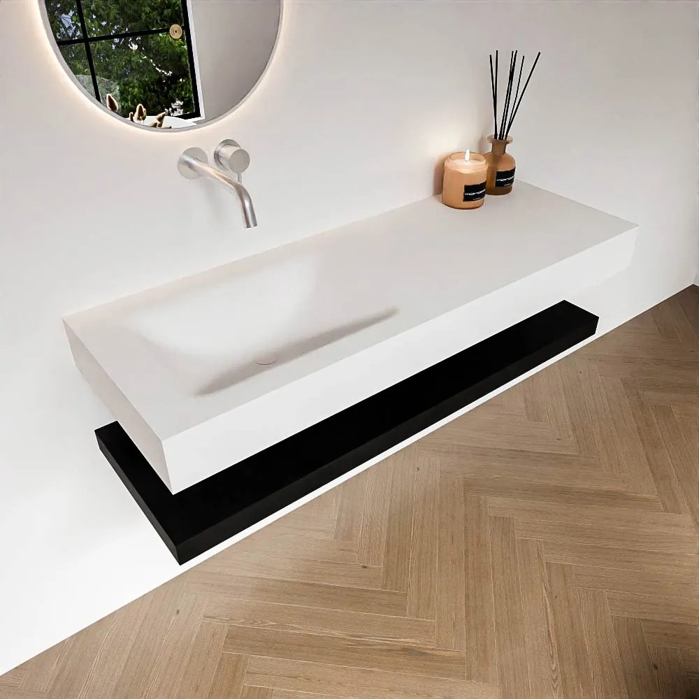 Zaro Alan badmeubel 130cm met planchet urban en vrijhangende wastafel cloud links zonder kraangat talc