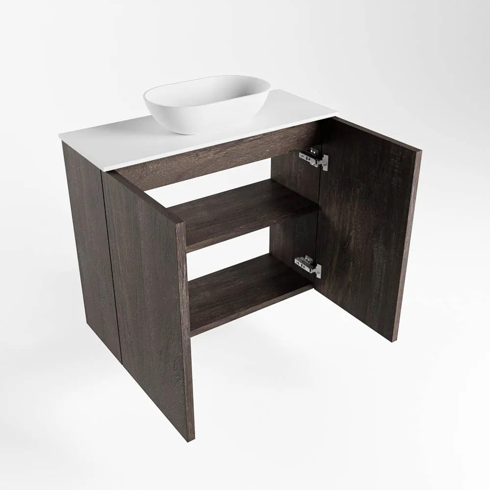 Mondiaz Fowy toiletmeubel 60cm dark brown met witte waskom midden en kraangat