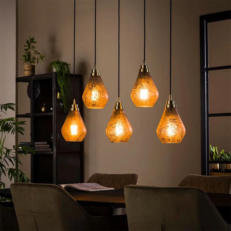 Sahar 5-lichts Hanglamp | Kalfort | Glas & Metaal | Bruin & Goud & Zwart   | Cavetown