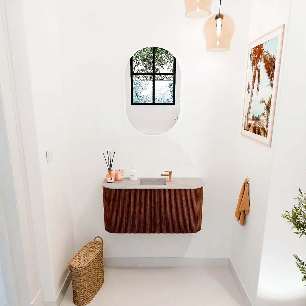 Mondiaz Joya DLux 85cm toiletmeubel ronding links/rechts ruby met wastafel faye midden 1 kraangat glace