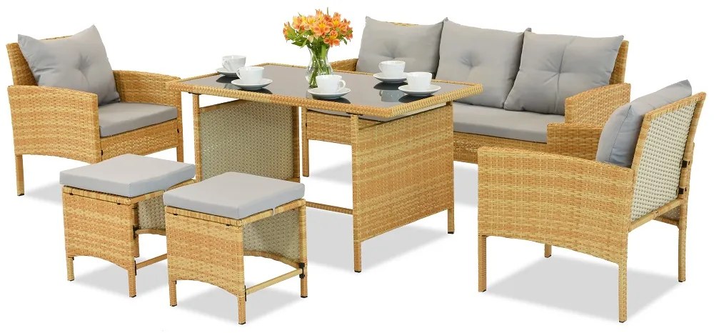 Tuinset van kunststof rotan met krukken Bari Garden Point beige