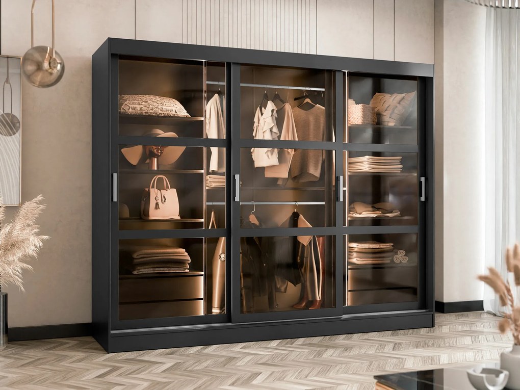 Kledingkast Comfivo Opus, Zwart, 203x250x65cm, 222 kg, Kledingkast deuren: Schuivend