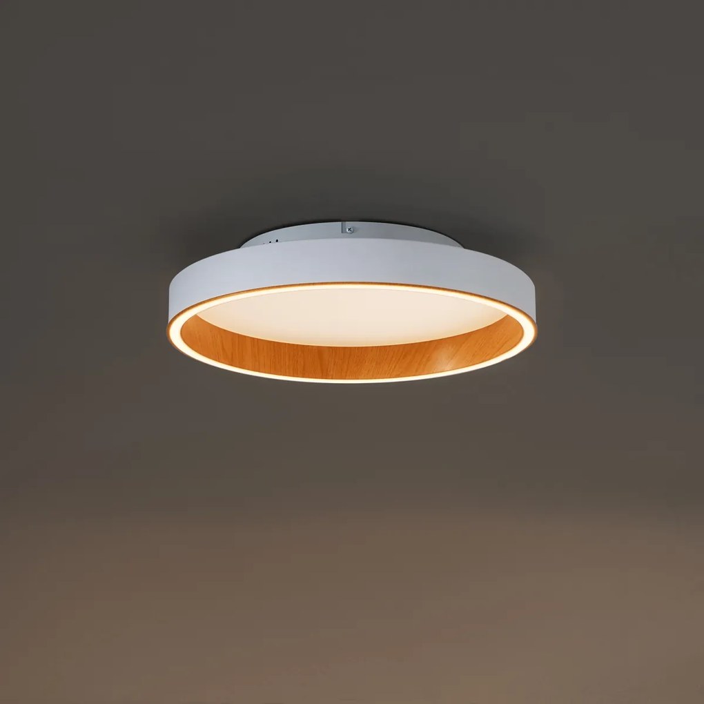 Design plafondlamp wit met hout 40cm incl. LED 3-way switch - Ingo