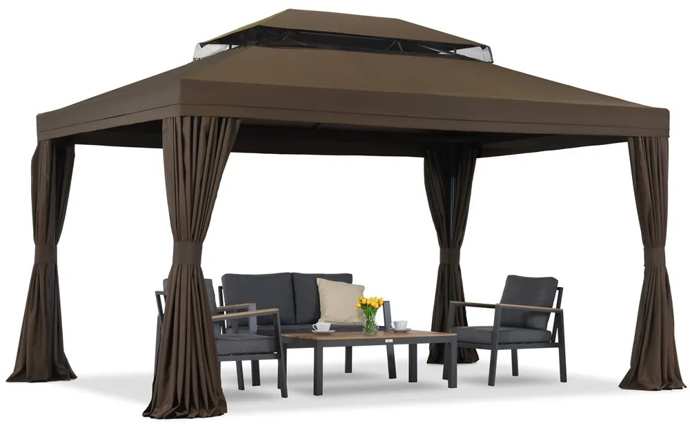 Bruin tuinpaviljoen met gordijnen Valencia 3x3m Garden Point