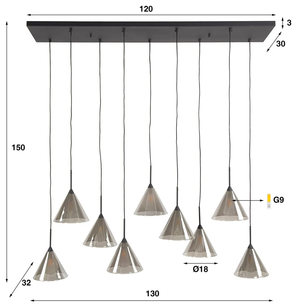 Moderne Hanglamp Grijs Rookglas