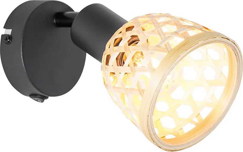 Oosterse spot zwart met bamboe en schakelaar - Rayan