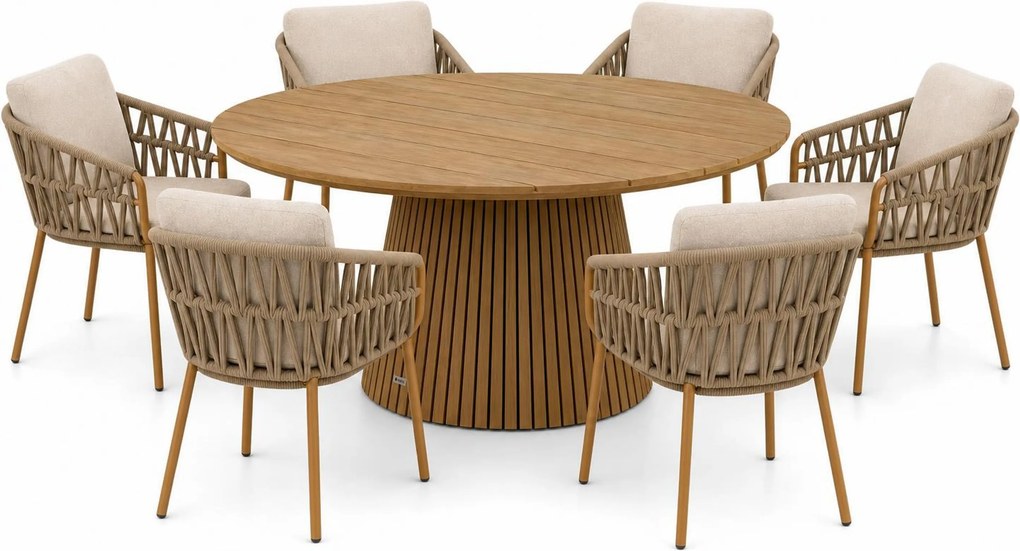 Tuinset Ronde Tuintafel 6 personen Rope Taupe 4 Seasons Outdoor Biarritz/Fungo