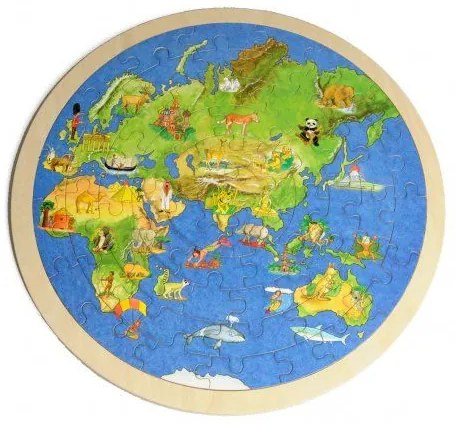 Puzzel wereld, dubbelzijdig, rond