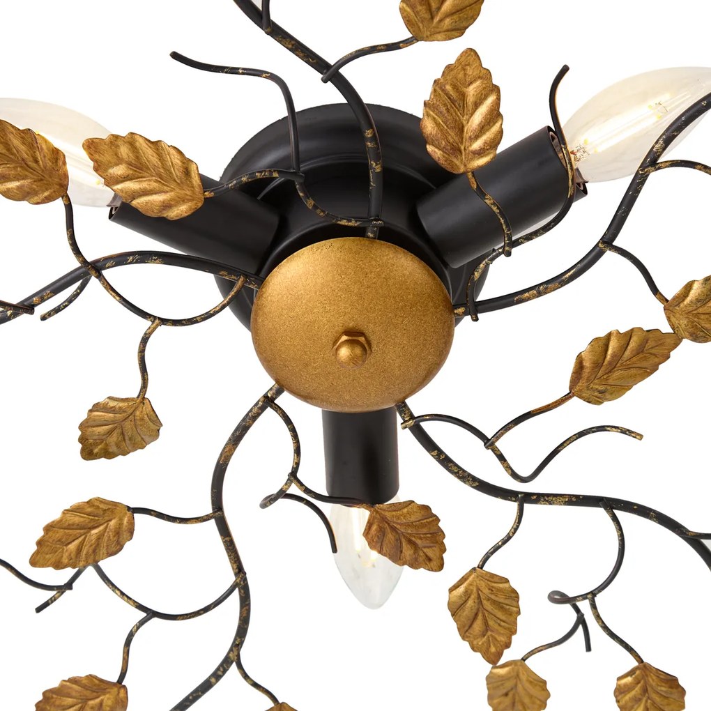 Vintage plafondlamp zwart met goud 50 cm 3-lichts - Foglie