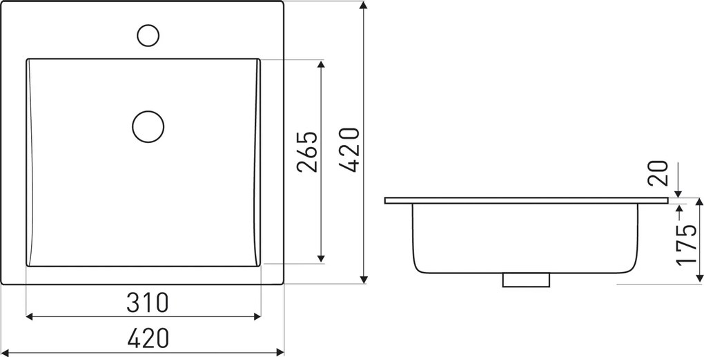 Kerra KR 41 inbouw wastafel 42x42cm wit