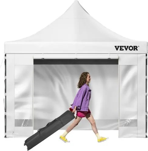 VEVOR Gazebo Opvouwbaar 3x3m Opvouwbaar Gazebo 240g PVC-gecoat Polyester Pop-Up Gazebo 1,95-2,13m Verstelbare Partytent Marquee Strandtent Wit voor Bruiloften of Andere Commerciële Activiteiten
