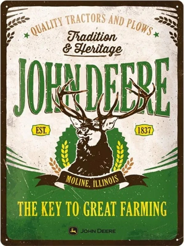 John Deere The Key To Great Farming Metalen Bord - 30 x 40 cm