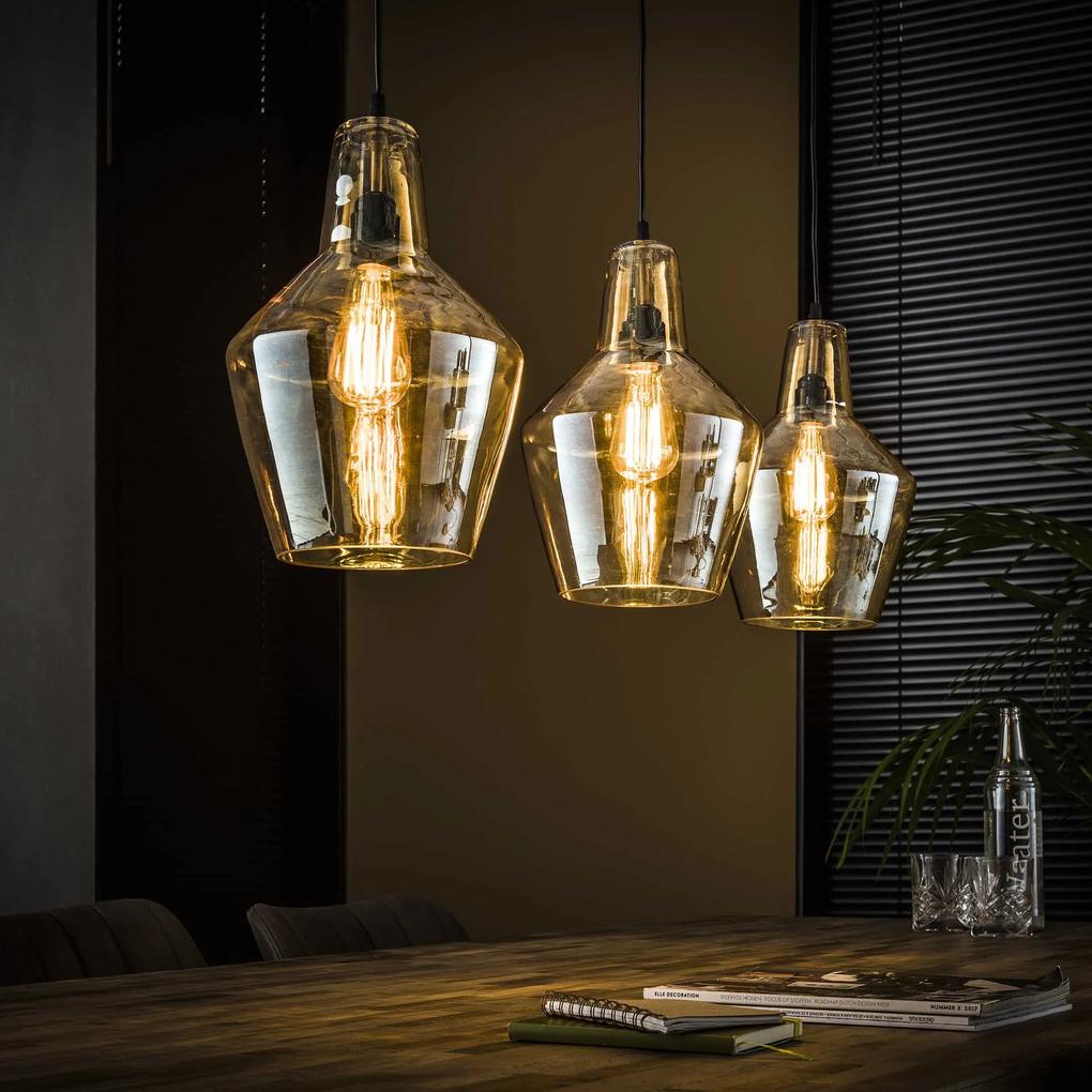 Hanglamp 'Laurens' met amber glas, 3-lamps