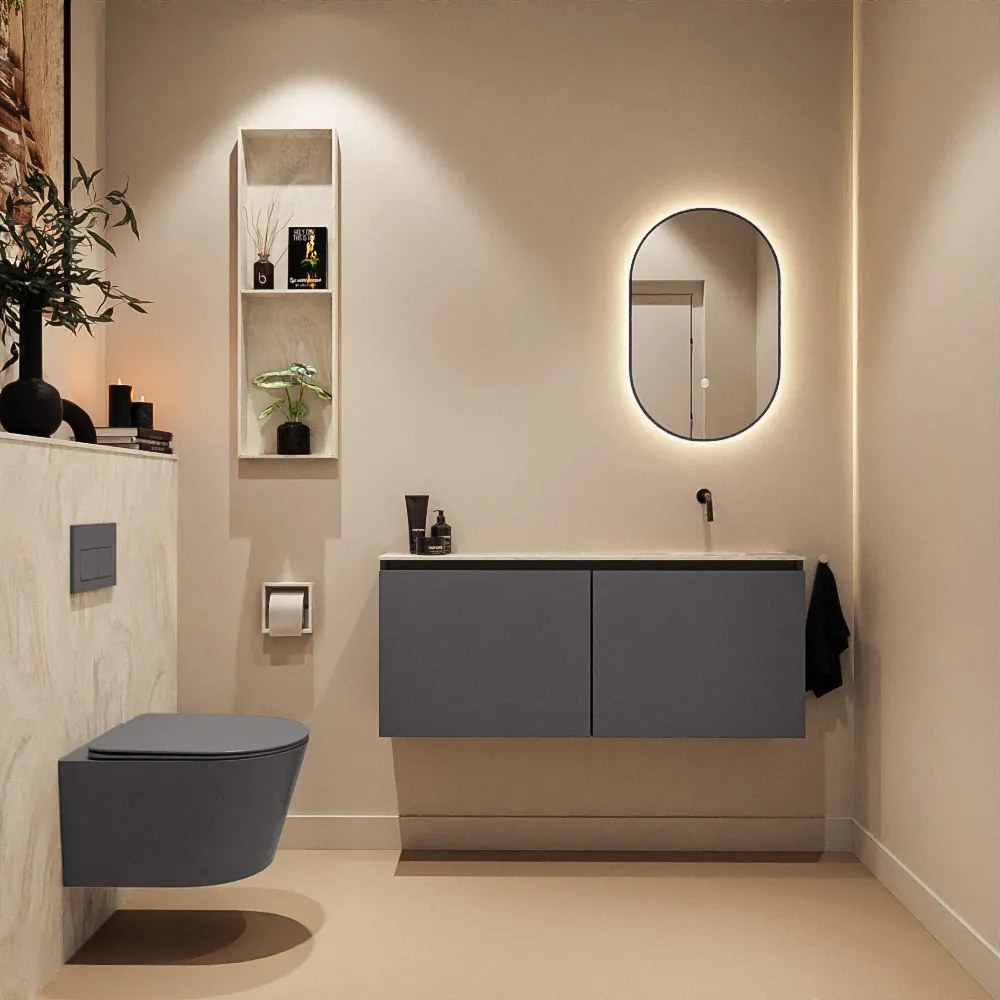 Mondiaz Ture DLux toiletmeubel 120cm dark grey met wastafel ostra rechts zonder kraangat