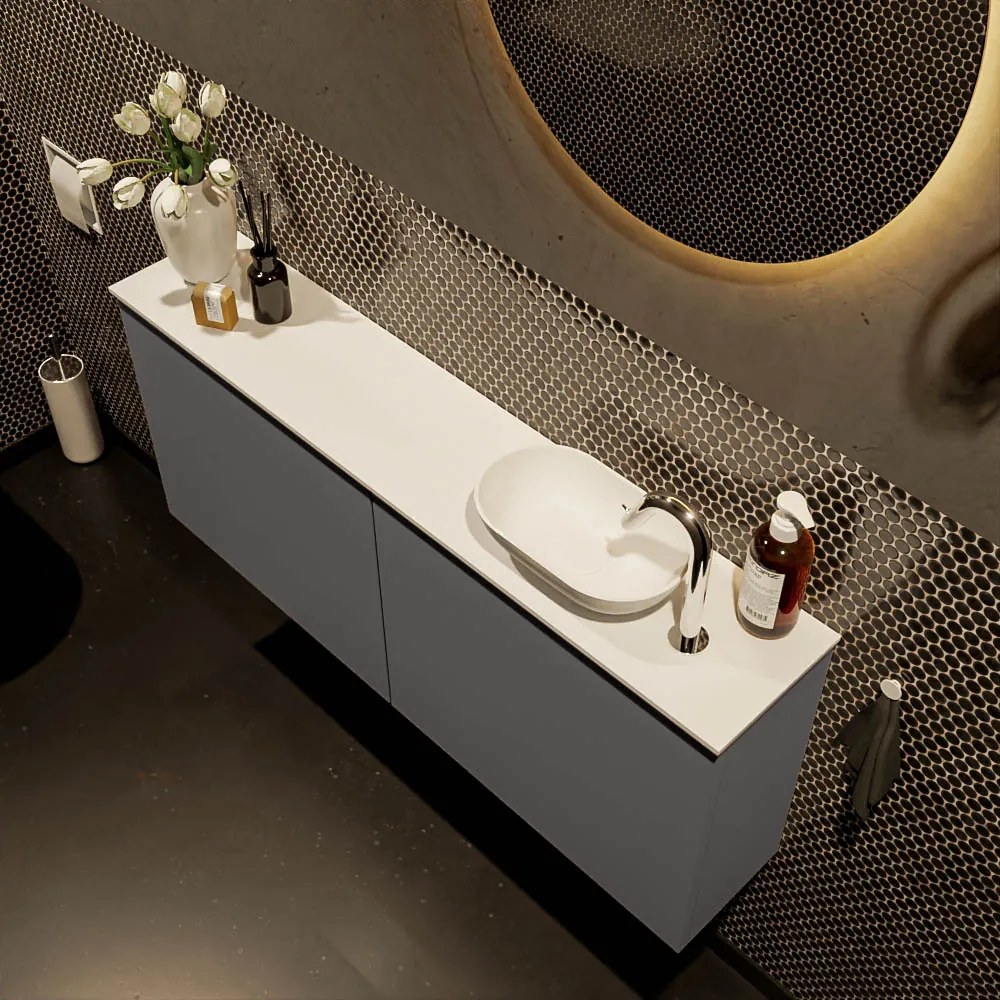 Mondiaz Fowy toiletmeubel 120cm dark grey met witte waskom rechts en kraangat