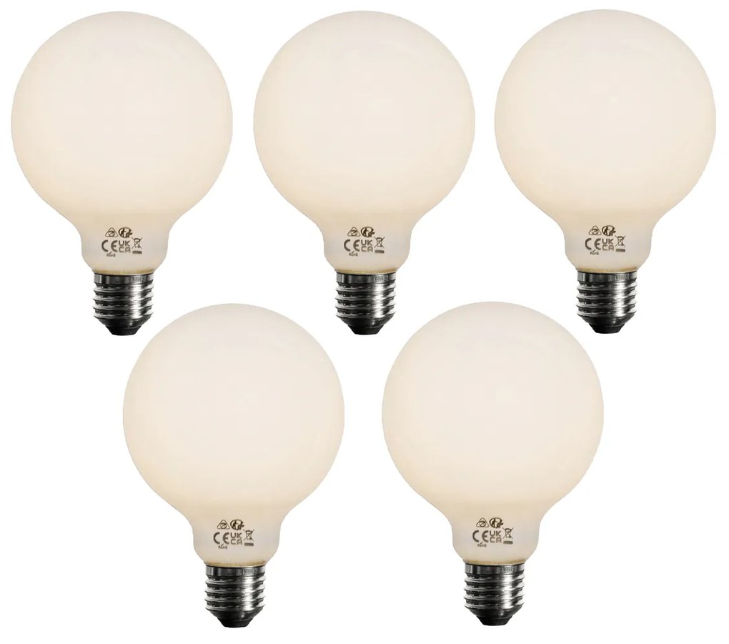 Set van 5 E27 3-staps dimbaar LED lamp opaal G95 4W 450 lm 3000K