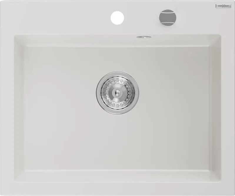 Mexen Elix granieten gootsteen 1-baks, 600 x 500 mm, wit, sifon chroom - 6525601005-20