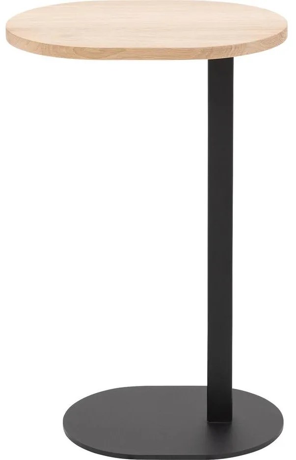 Goossens Nachtkastje Oval, Voet ovaal metaal ral 9005 zwart, blad massief eik