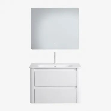 Badkamermeubelset In Hout Met Geïntegreerde Wastafel Egerton Wit & Rechthoekige Led En Anticondens 80x70 Cm Gualar & Wit ↑20 - Sklum
