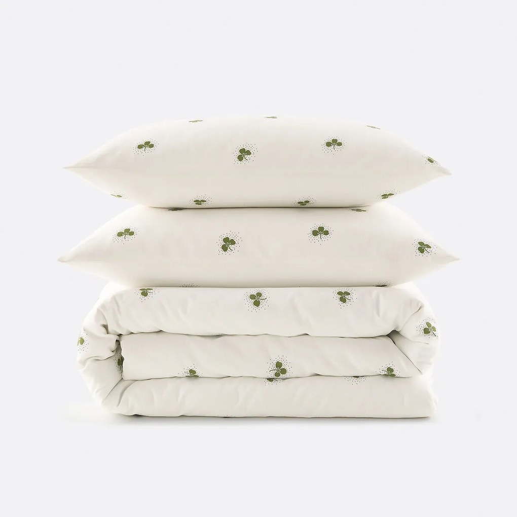 Beddengoed 30% gerecycled katoen set, rechthoekige kussensloop, klaverprint, LUCKY CLOVER
