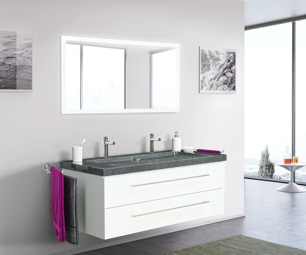 Saniclear Granite 130cm wit badkamermeubel met graniet bovenblad met 2 kraangaten