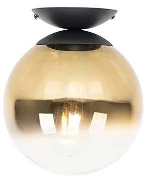 Art deco plafondlamp zwart met goud glas - pallon