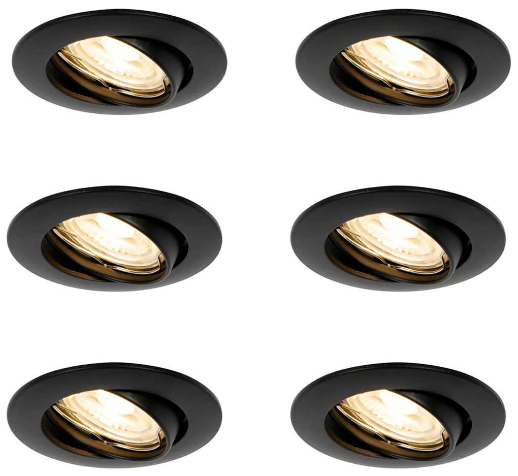 Set van 6 inbouwspots zwart GU10 35mm - Edu