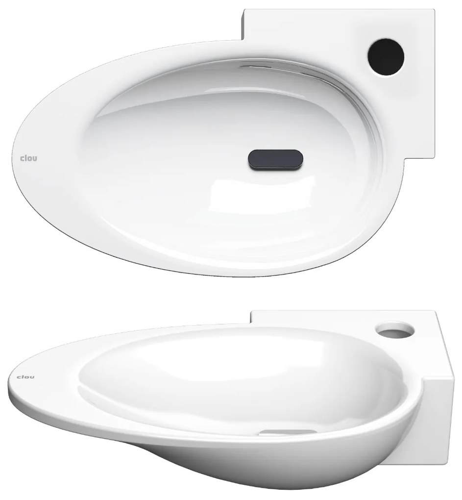 Clou First keramische hoekfontein 39cm met kraangat rechts wit glans