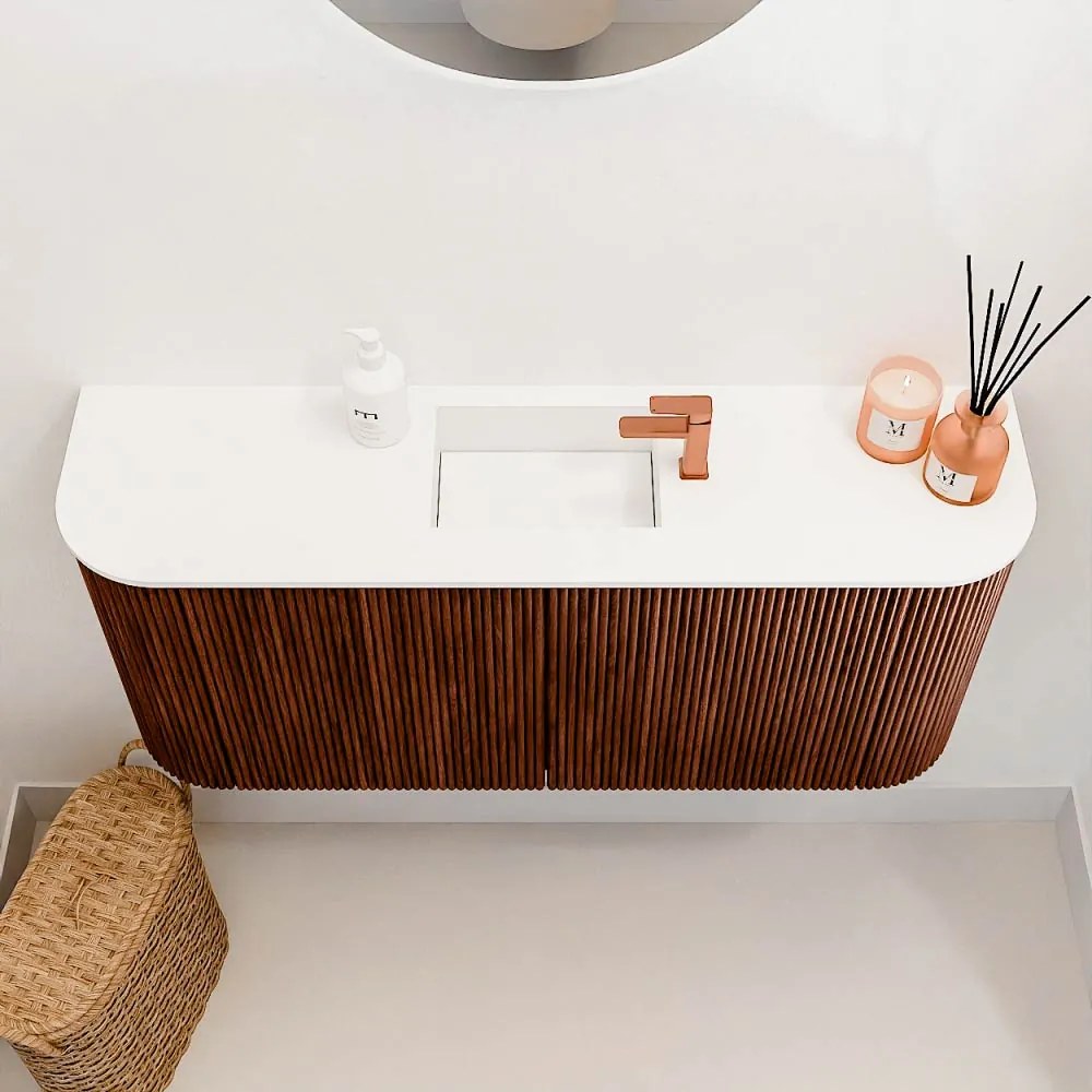 Mondiaz Joya 95cm toiletmeubel ronding links/rechts ruby met wastafel faye midden 1 kraangat talc