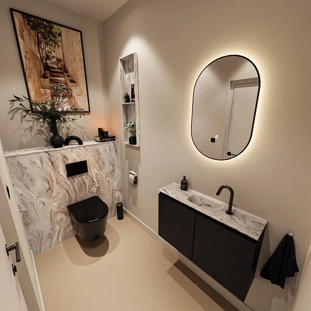 Mondiaz Ture DLux toiletmeubel 80cm urban met wastafel glace midden met kraangat