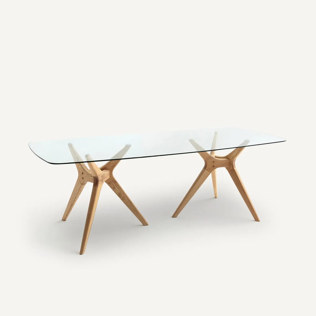 Rechthoekige tafel in glas/eikenhout Maricielo
