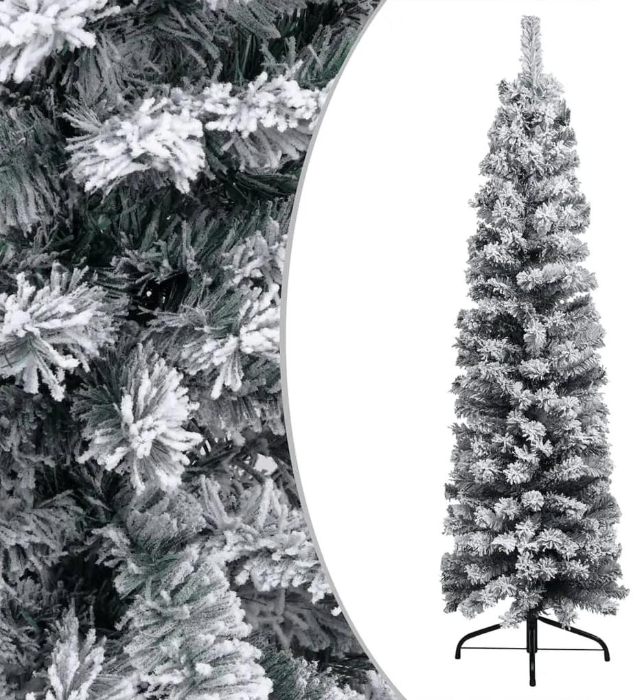 vidaXL Kerstboom met LED's en sneeuwvlokken smal 240 cm PVC groen