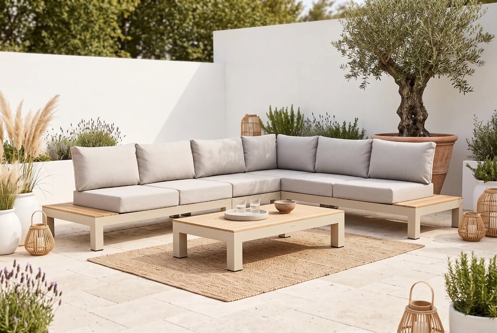 Loungeset 6 personen Aluminium/Teak Taupe Lifestyle Garden Furniture Vittoria