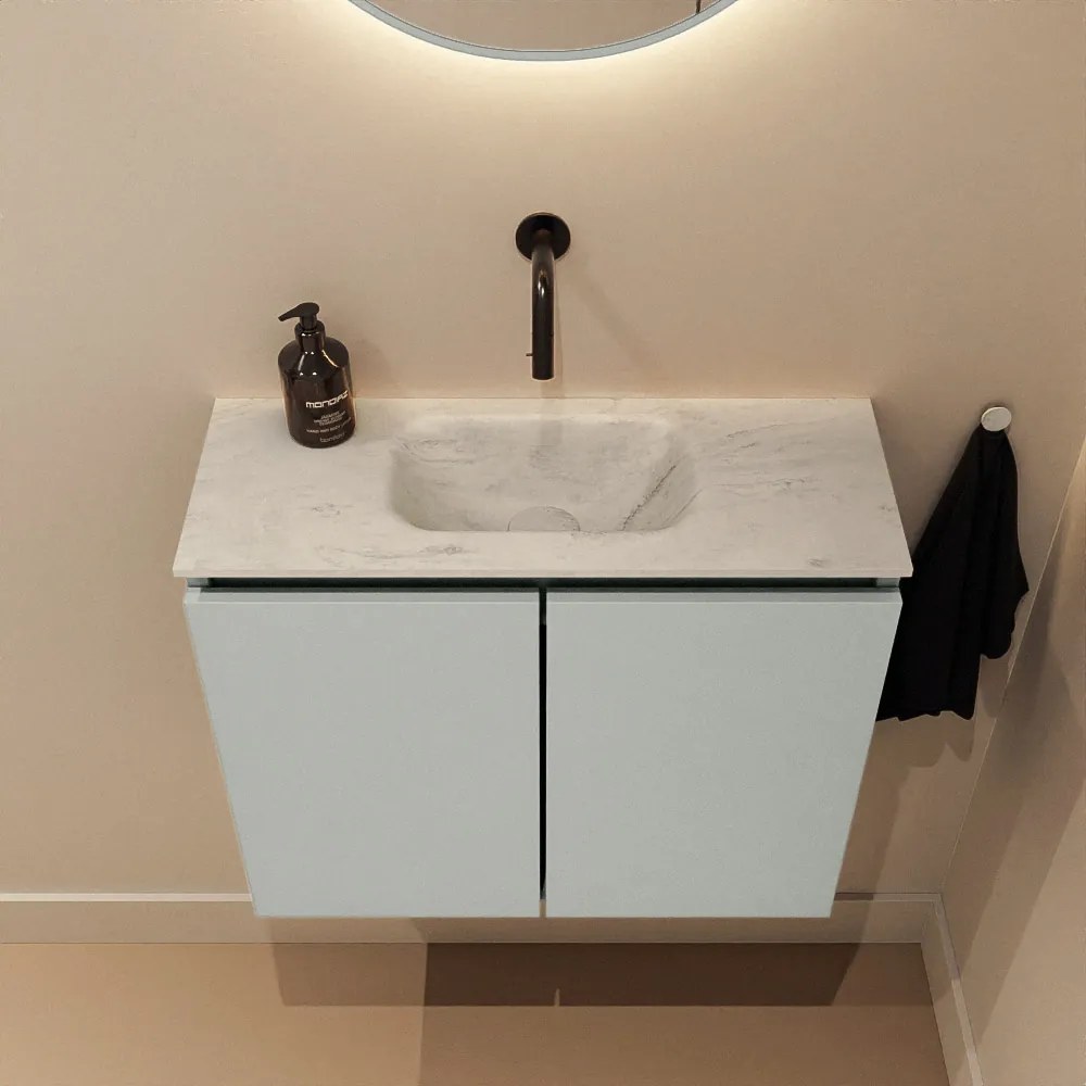 Mondiaz Ture DLux toiletmeubel 60cm greey met wastafel opalo midden zonder kraangat