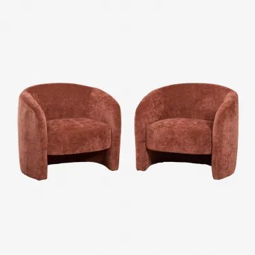 Set Van 2 Gombren Fauteuils Stof Chenille Rood – Klei - Sklum