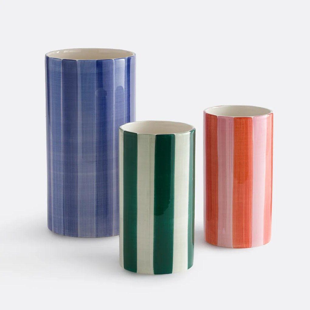 Vaas van keramiek, gestreept, hoogte 25 cm, Jaoma