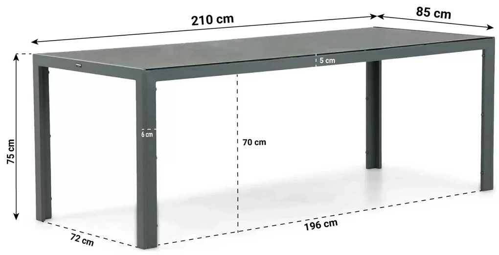 Tuinset 6 personen 210 cm Aluminium/textileen Grijs Domani Furniture Manu/Venustas