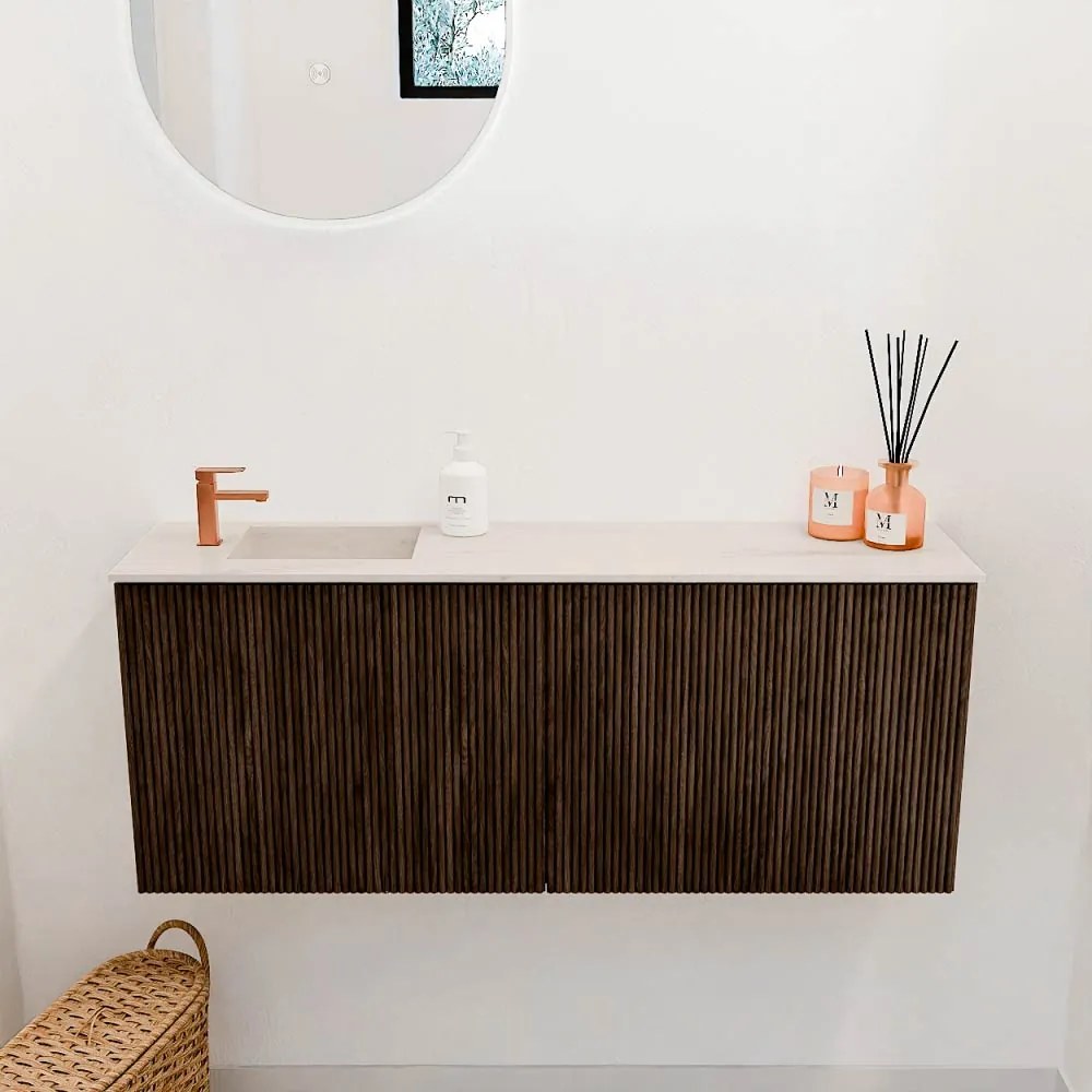 Mondiaz Joya DLux 100cm toiletmeubel walnut met wastafel faye links 1 kraangat meli