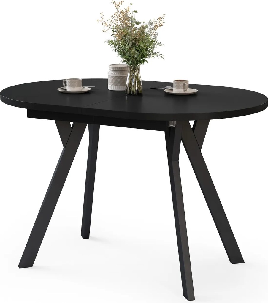 Mazzoni ALMO Zwart mat / zwarte poten - OVALE UITSCHUIFTAFEL 120-220 cm VOOR 10-12 PERSONEN