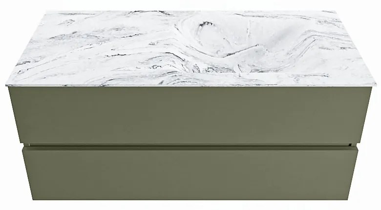 Mondiaz Vica DLux badmeubel 110cm army 2 lades met wastafel glace rechts zonder kraangat