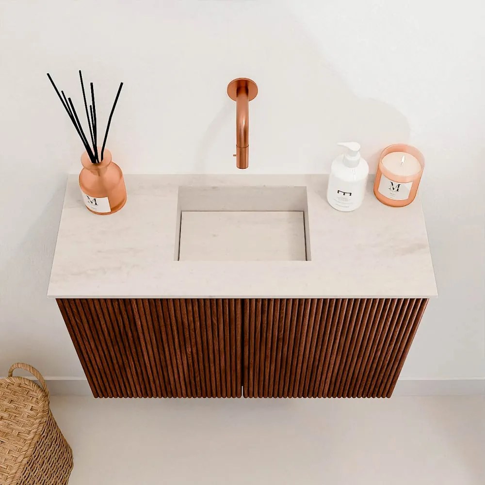 Mondiaz Joya DLux 60cm toiletmeubel ruby met wastafel faye midden zonder kraangat meli